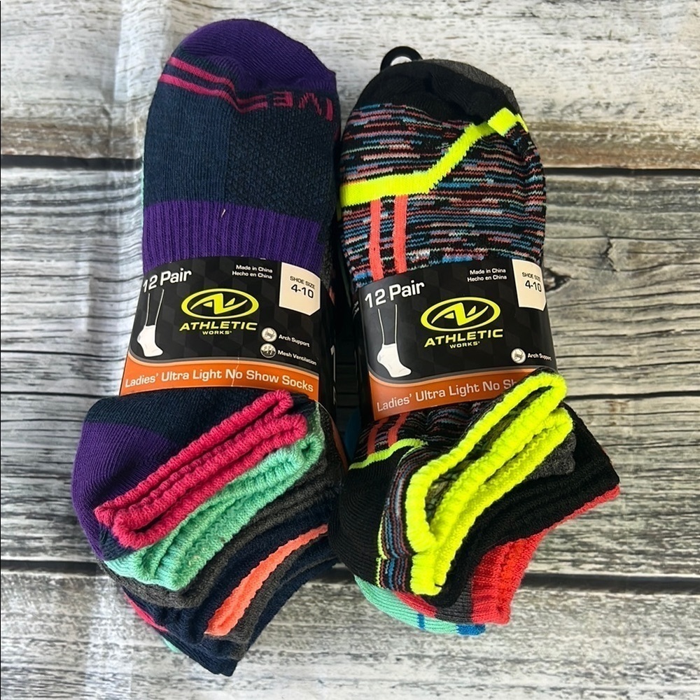 (2) Packs of Athletic Works Women's Ultralite Low Cut Socks, 12 Pair Multicolor